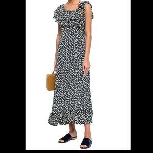 Ganni Roseburg Navy Floral Asymmetrical One-Shoulder Dress